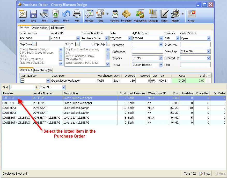 Inventory > Inventory with Lot Numbers