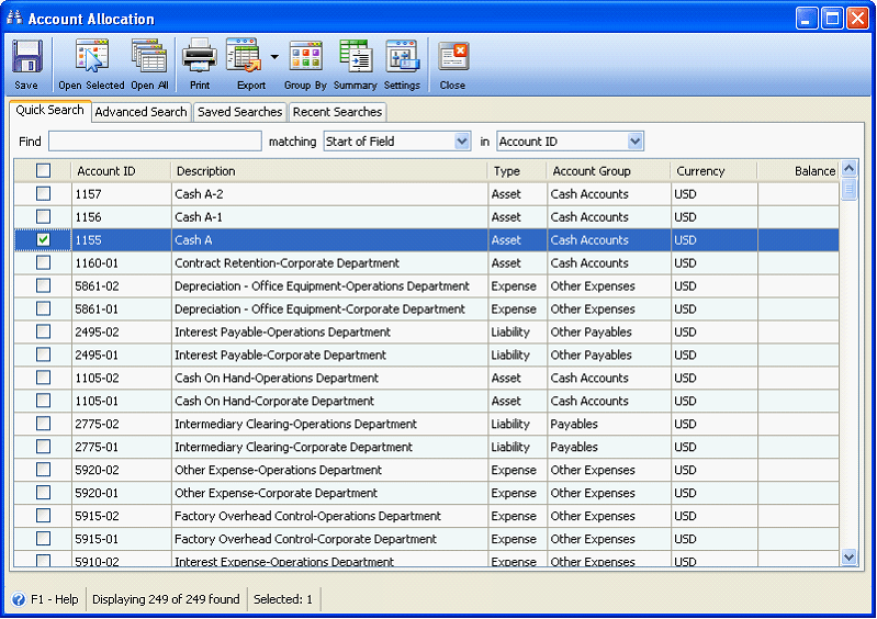 Accounting > Account Allocation