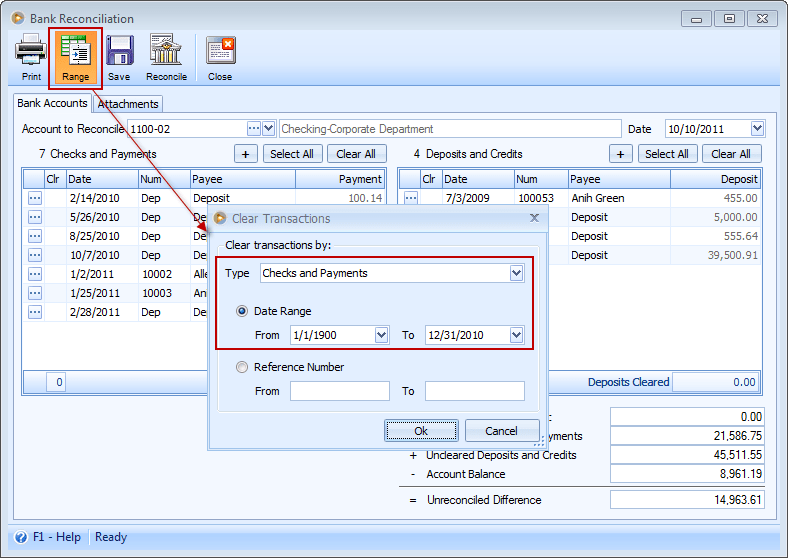 Banking > Bank Reconciliation > Clear Transactions by Reference Number Banking > Bank Reconciliation > Clear Transactions by Reference Number