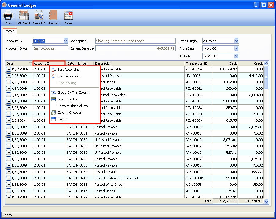 Accounting > Ability to Group by Any Column in General Ledger Form