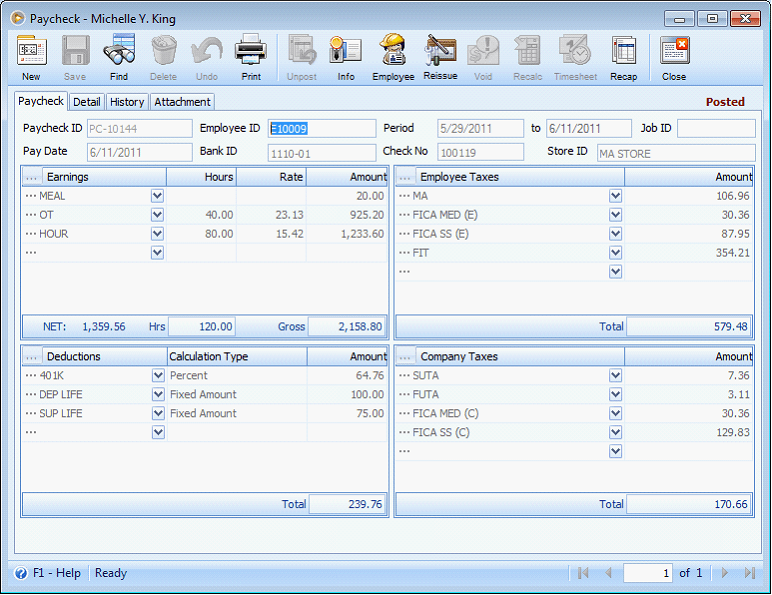 Payroll > Succeeding Reissue of the same Paycheck