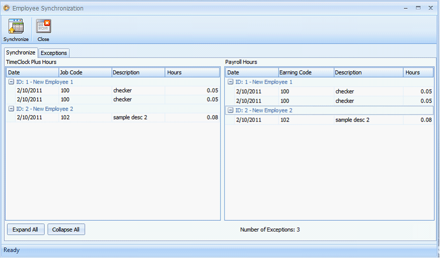 TimeClock Plus and VisionCore Integration > Synchronizing TimeClock