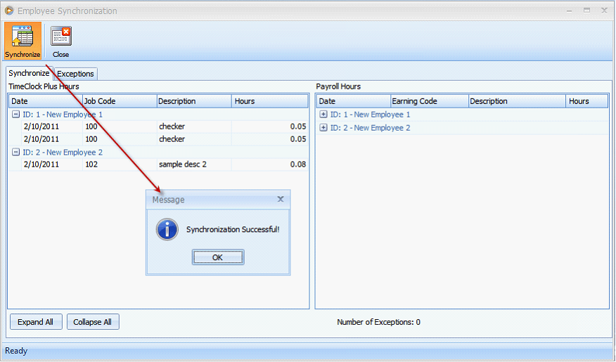 TimeClock Plus and VisionCore Integration > Synchronizing TimeClock