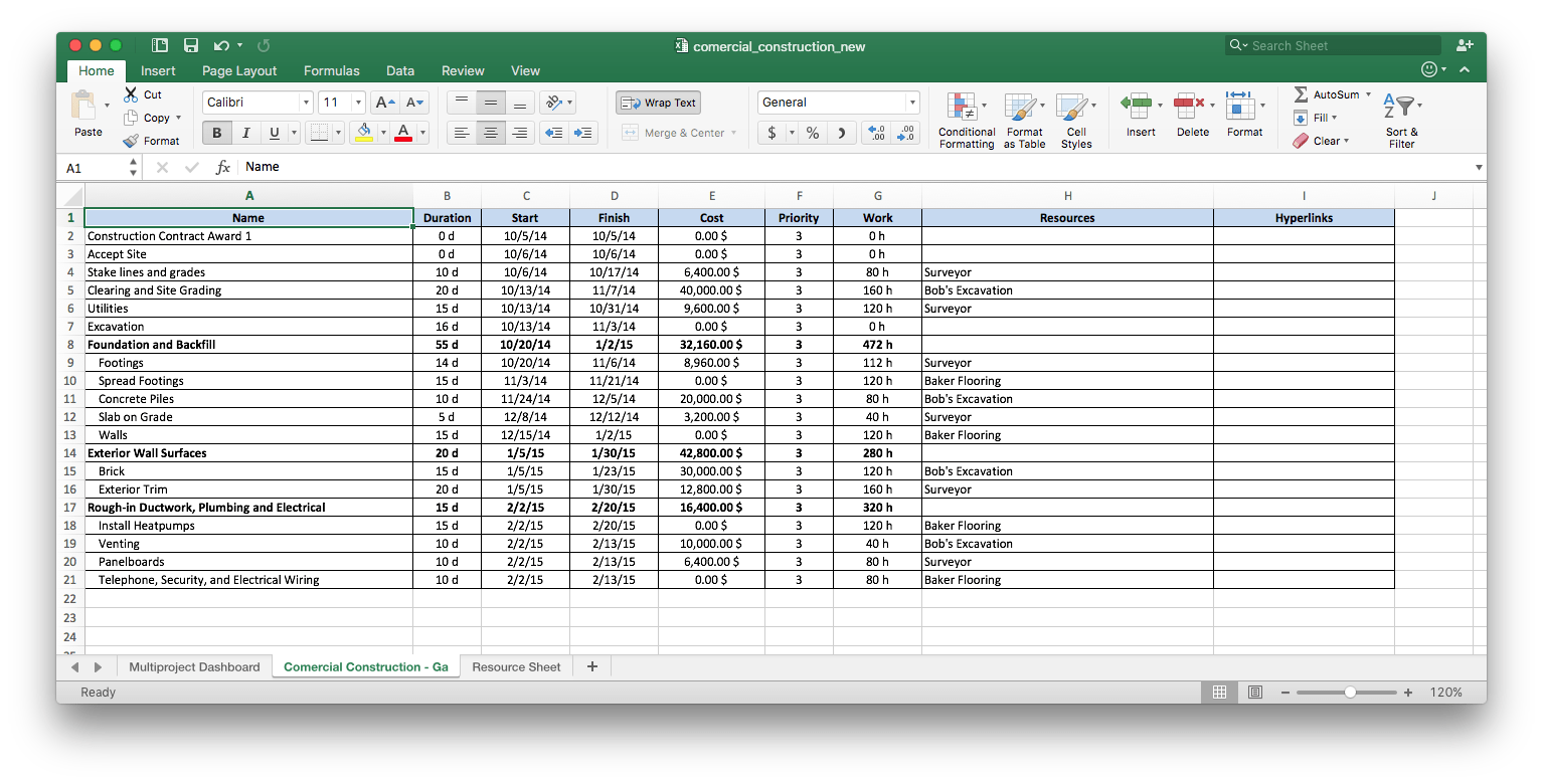 Importing project data from MS Excel into ConceptDraw Project