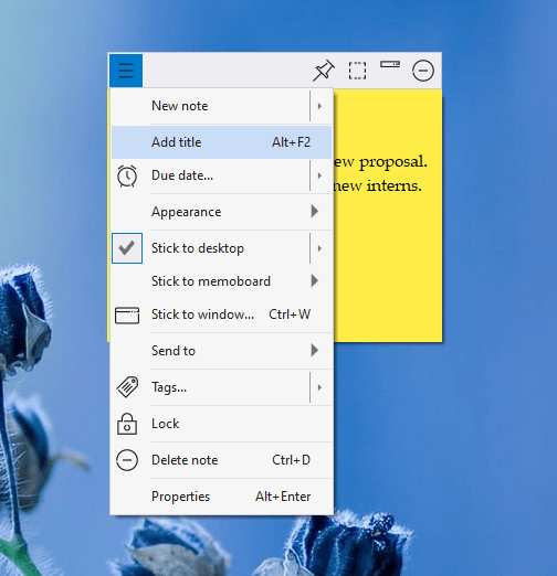 Editing sticky notes title on Windows in Notezilla