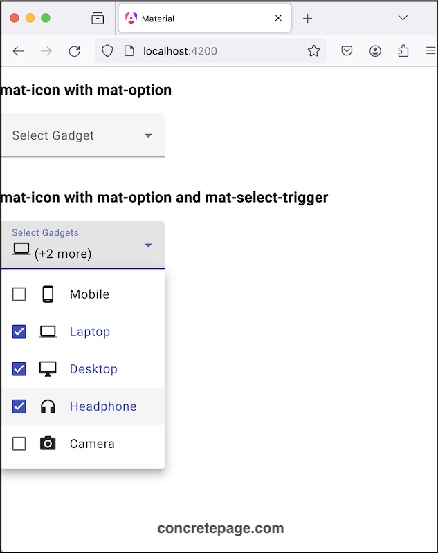 Angular Material maticon with matselect