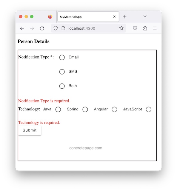 Angular Material Radio Button Group with FormControl and FormGroup