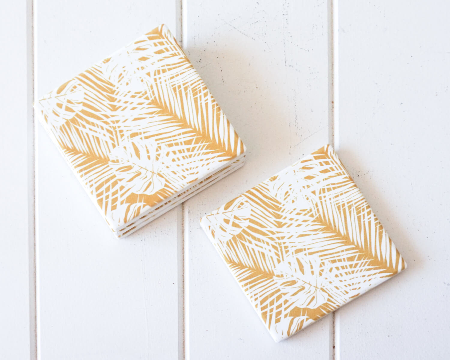 Ceramic Coaster Mustard Palm Collage Set 4 Homewares & Décor > Coasters & Placemats > Coasters