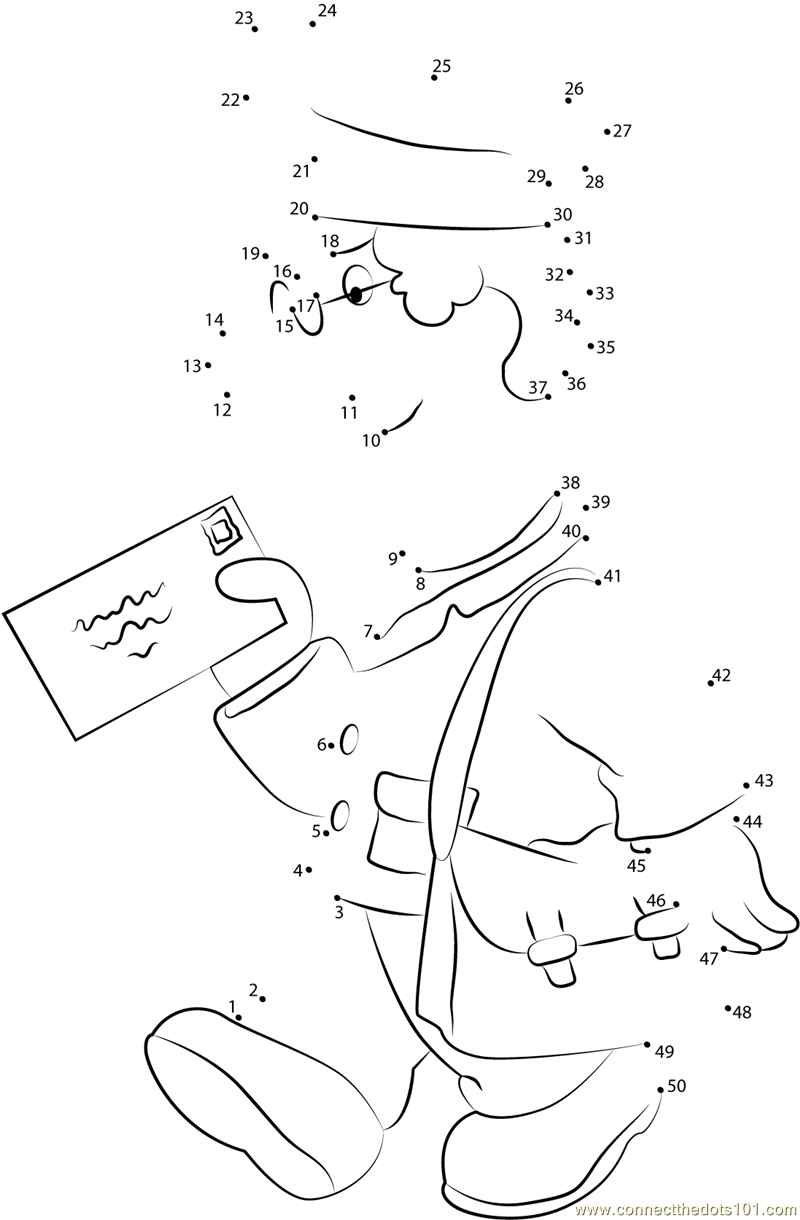 Postman Pat Give Letter dot to dot printable worksheet Connect The Dots