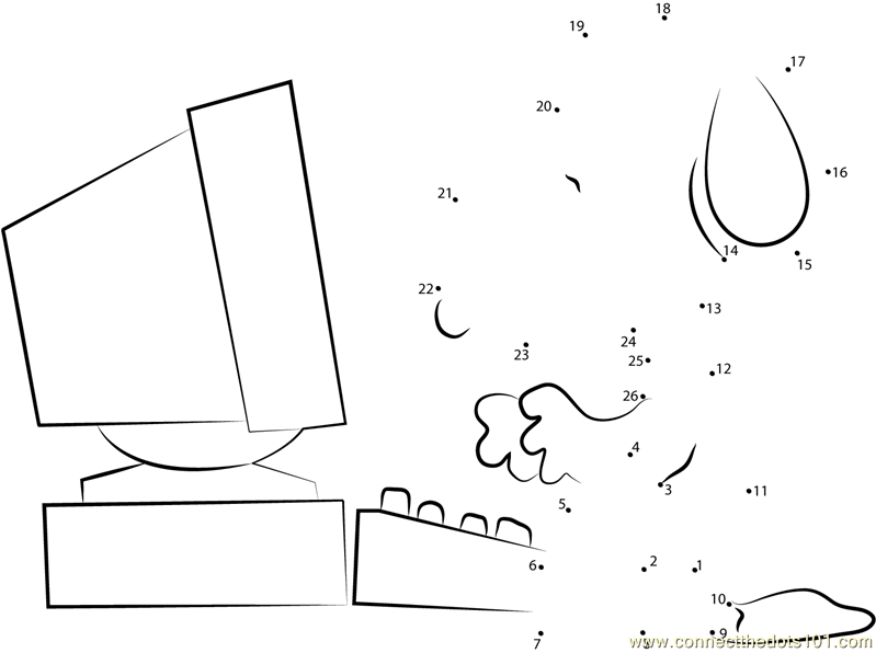Snoopy Working on Computer dot to dot printable worksheet Connect The