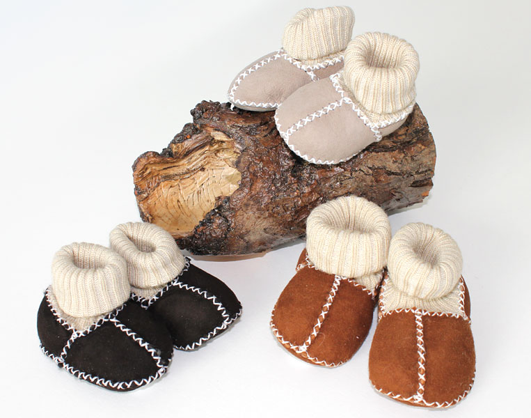 Lammfell Babyschuhe mit Strickbündchen
