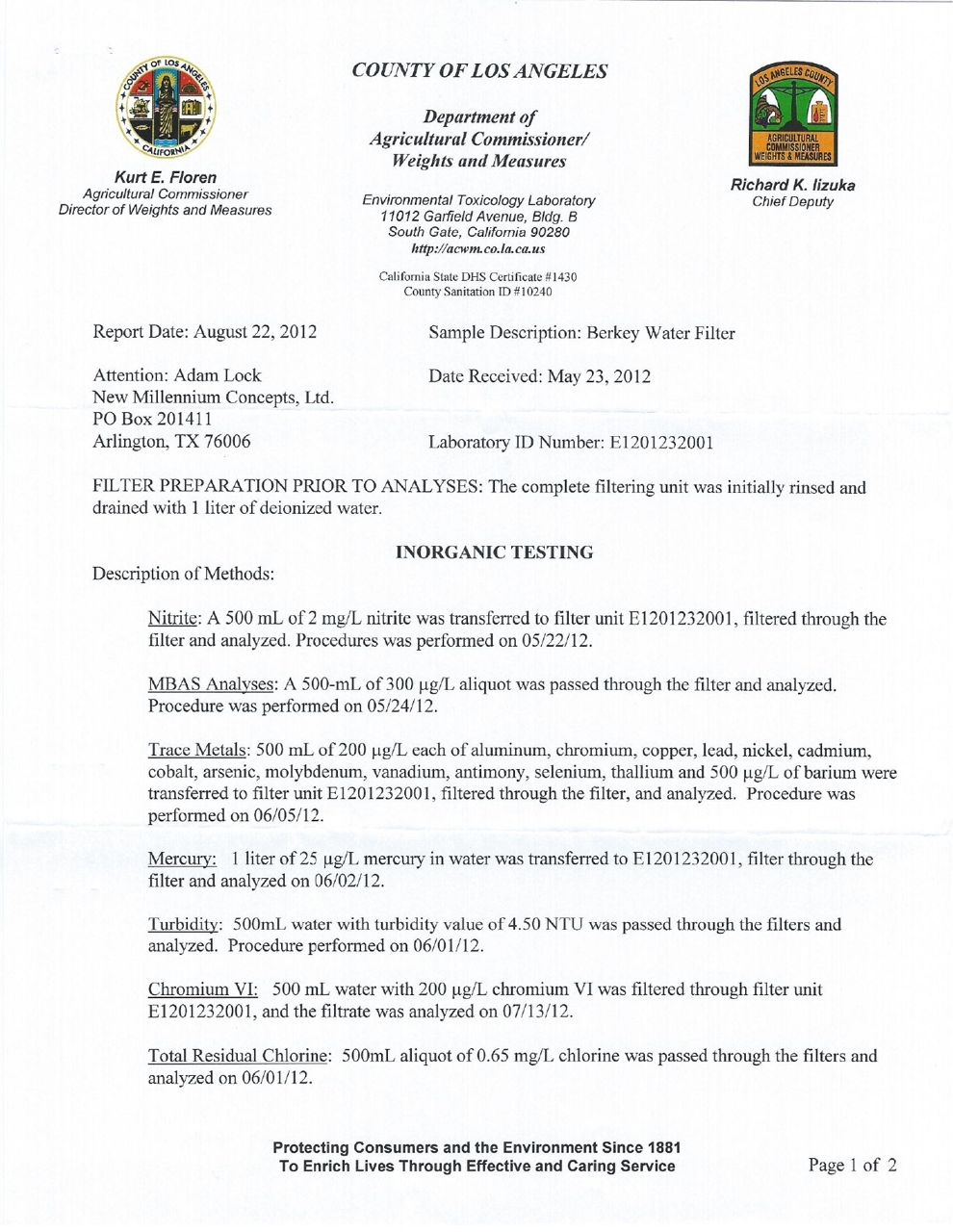 Berkey Water Filter Test Results Conscious Water Conscious Water