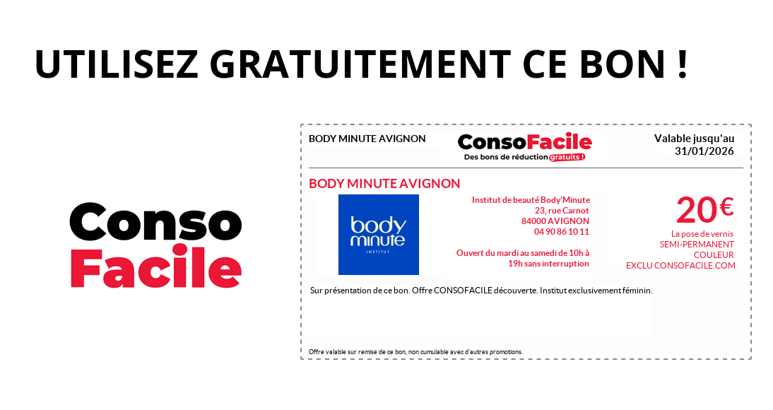 Bon de réduction BODY MINUTE sur BODY MINUTE AVIGNON bons plans Santé