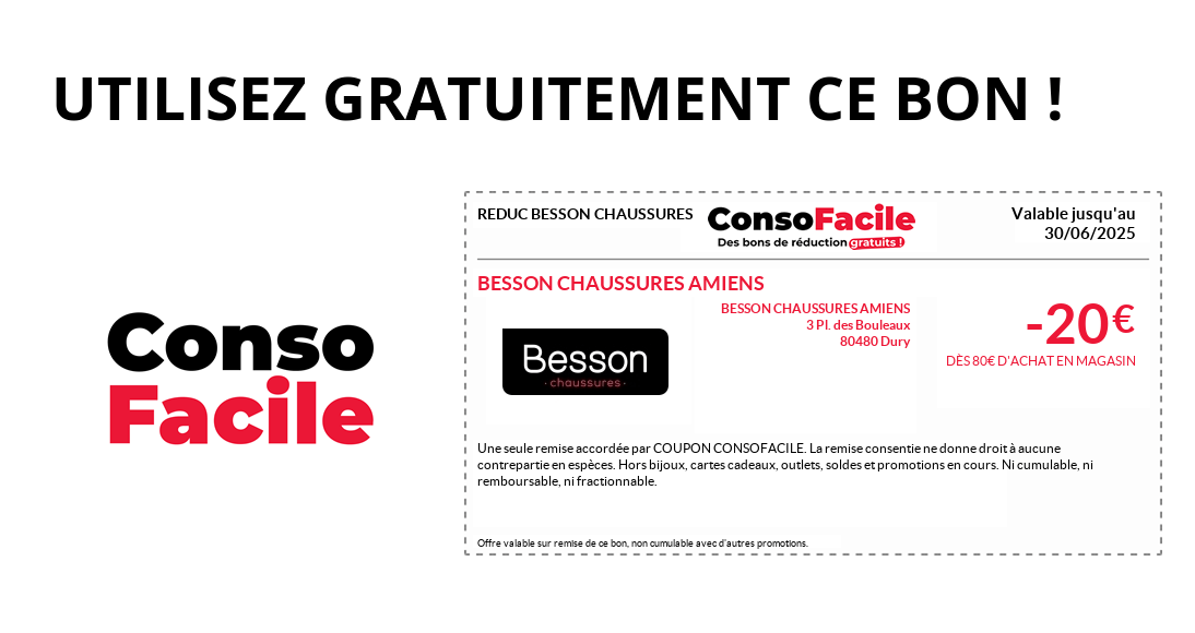 Bon de réduction BESSON CHAUSSURES AMIENS sur REDUC BESSON CHAUSSURES