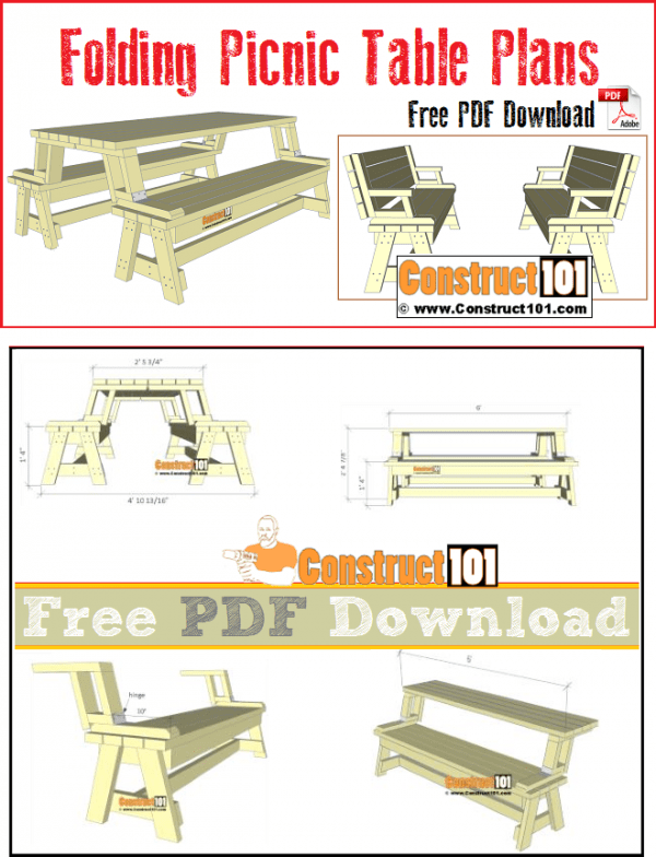 Folding Picnic Table Plans PDF Download Construct101