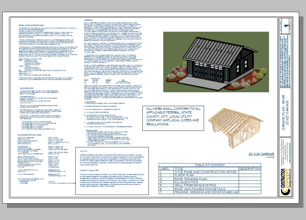 Two Car Garage Plans 22' x 22' Blueprints Vaulted Ceiling