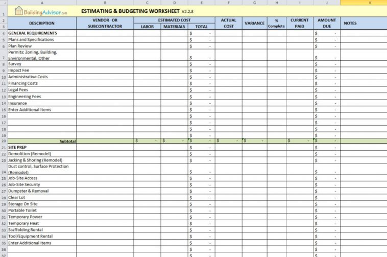 Free Construction Estimate Templates Collections