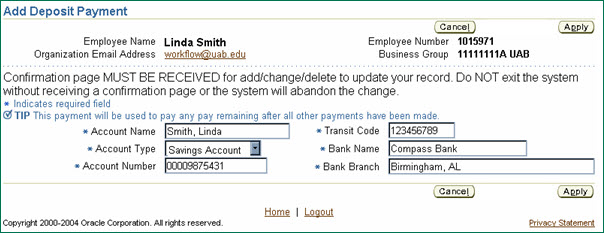 UAB Financial Affairs Self Service Manage Direct Deposit Account
