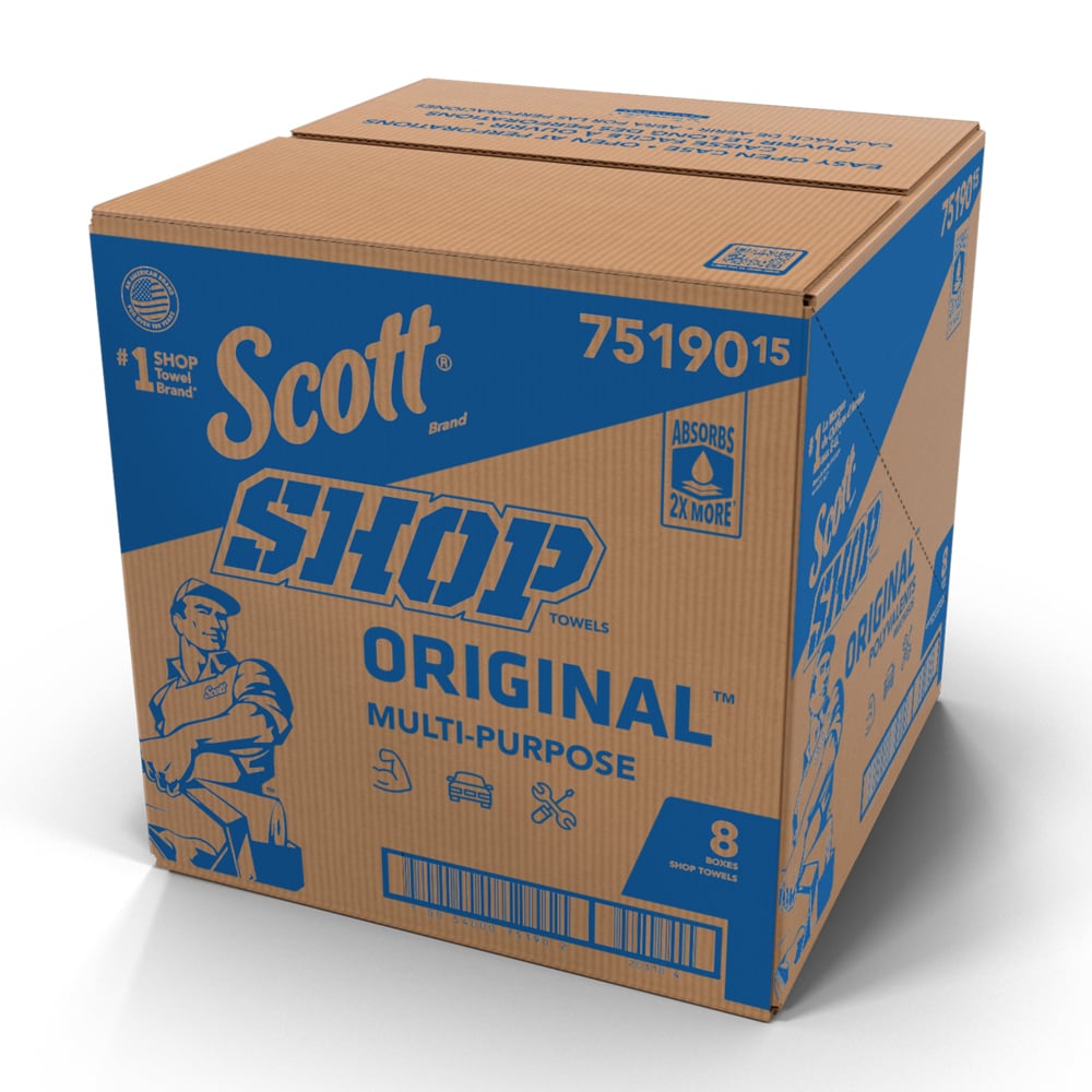 Scott® Shop Towels Original™ (75190), Original Blue Shop Towels, 9"x12" sheets, PopUp™ Box (200