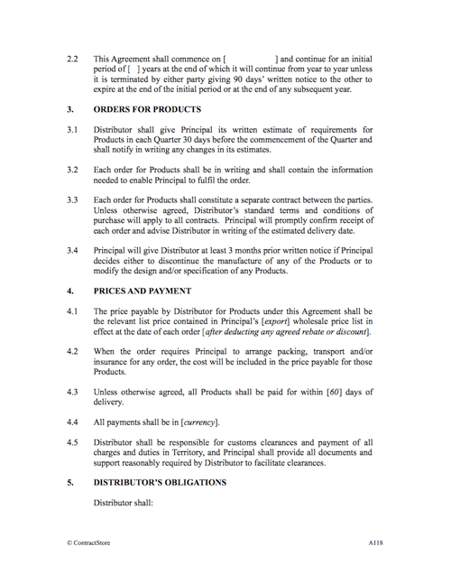 Distributor or Reseller Agreement Favouring Distributor / Reseller