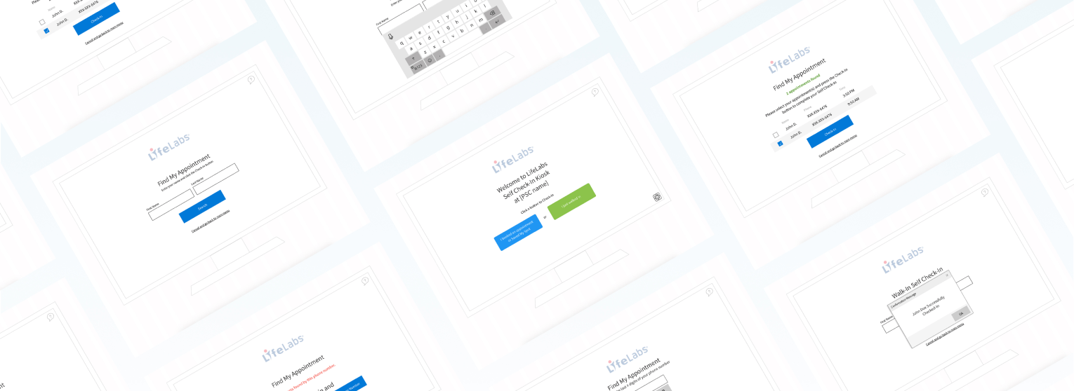 Self checkin kiosk UI design for LifeLabs Convergine Corp.