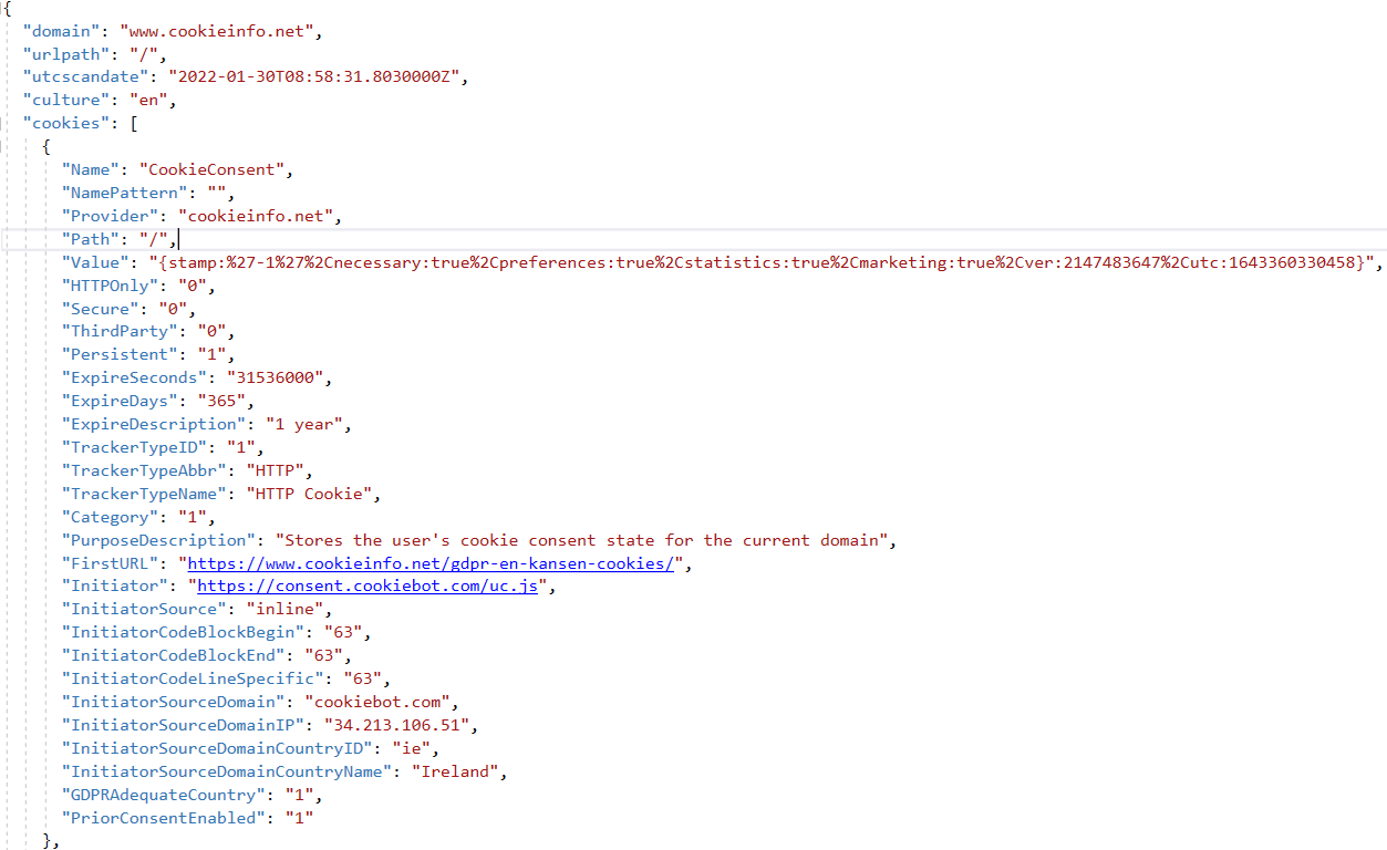 Cookiebot download als JSON, importeren in Excel