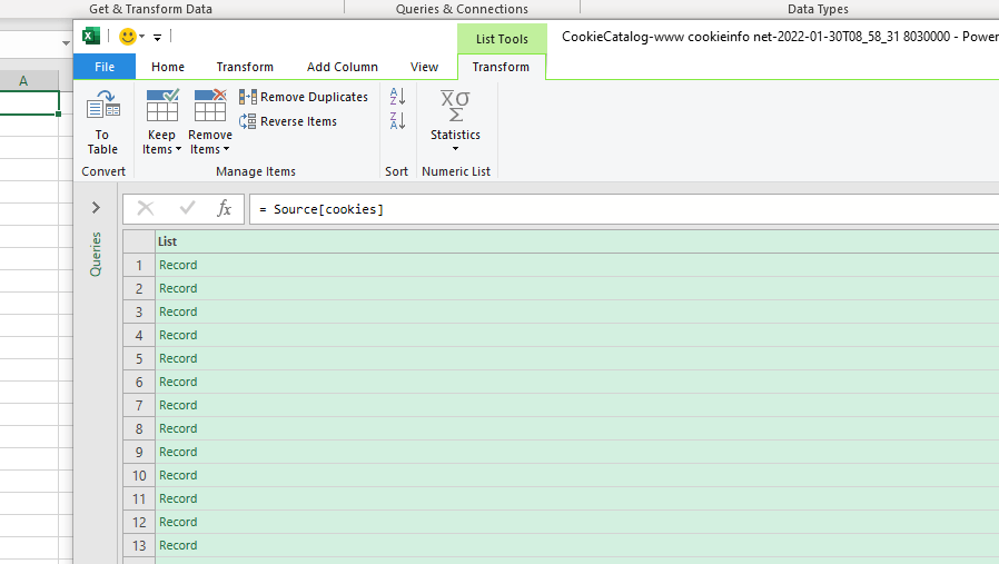 Cookiebot download as JSON, import in Excel