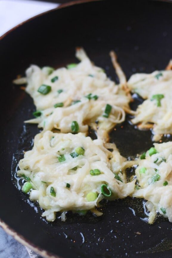 Green Onion Latkes with Poached Eggs and Hollandaise Cooking for Keeps