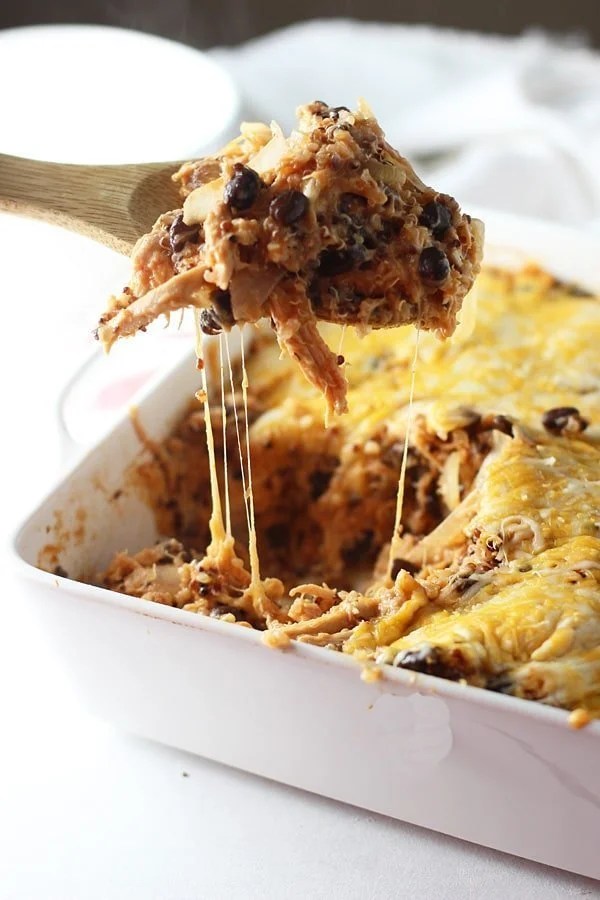 Cheesy Chicken Enchilada Quinoa Bake