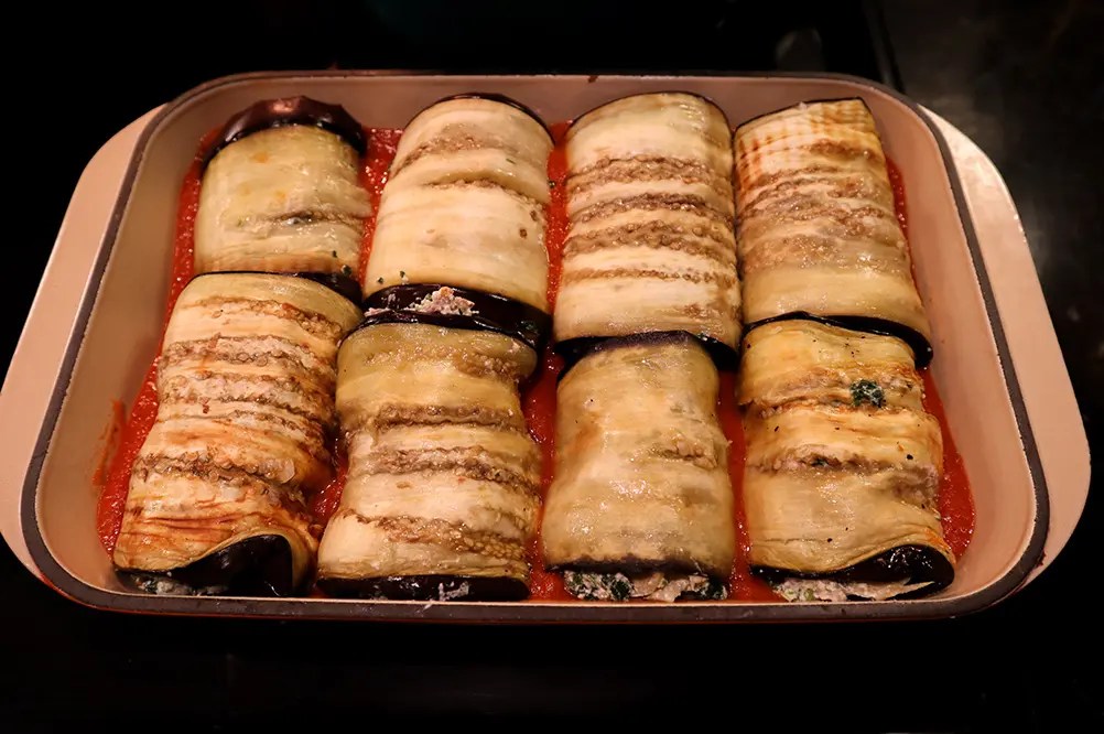 Spinach & Artichoke Eggplant Rollatini Before Baking