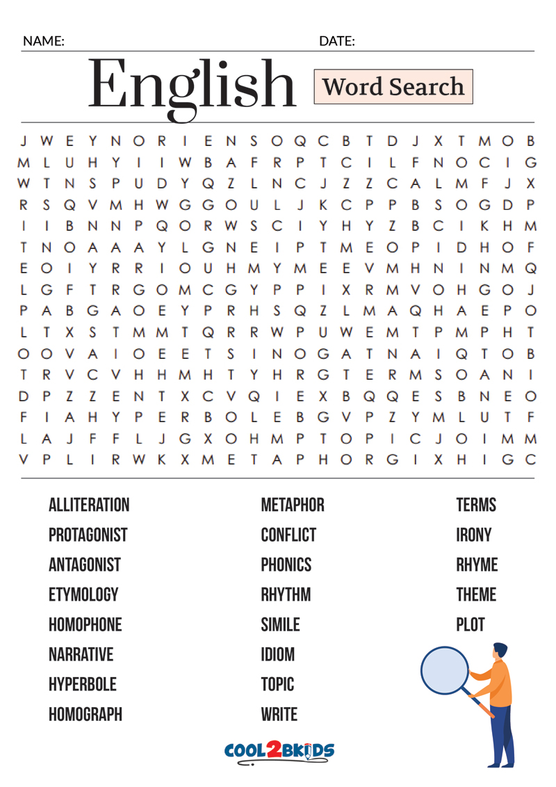 Printable English Word Search - Cool2bKids