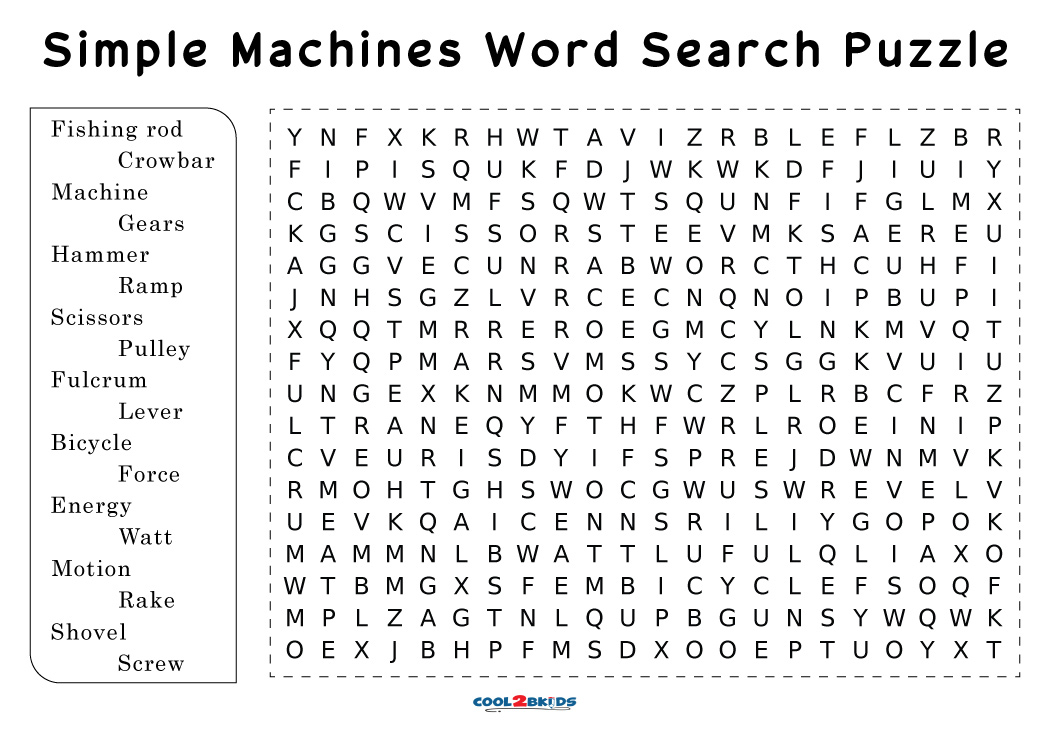 Printable Simple Machines Word Search Cool2bKids