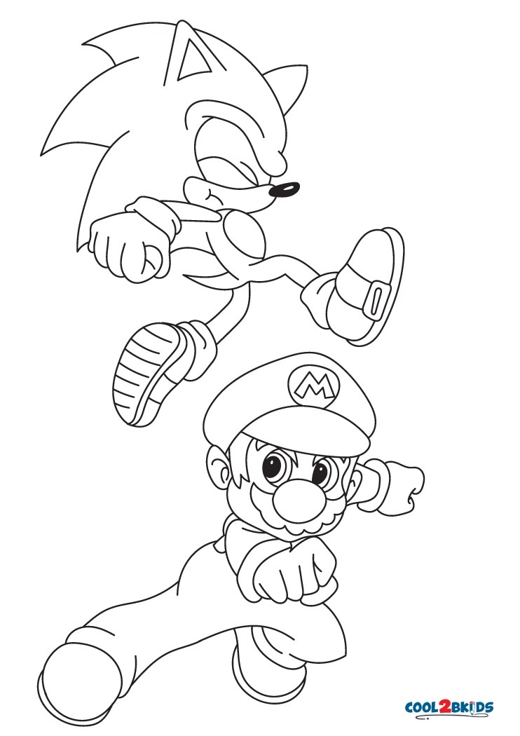 Mario en Sonic Kleurplaten Gratis Printen Voor Kinderen