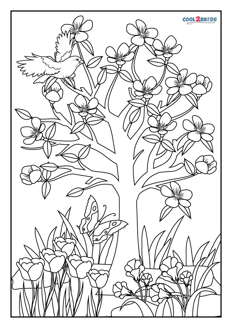 Free Printable Spring Tree Coloring Pages For Kids