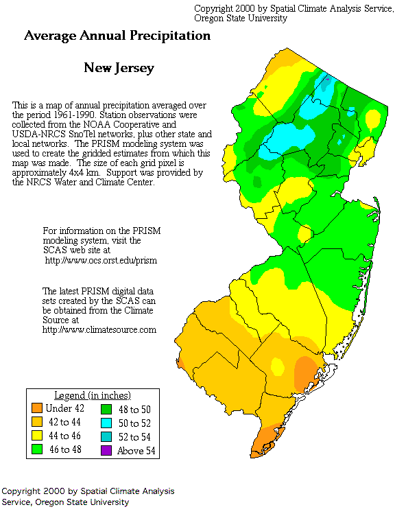 Average Annual Precipitation in New Jersey