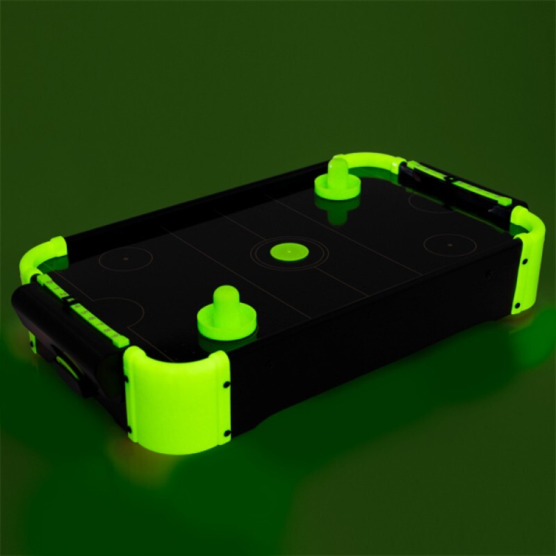 Glow in The Dark Desktop Air Hockey The pluck floats smoothly on a bed of air!