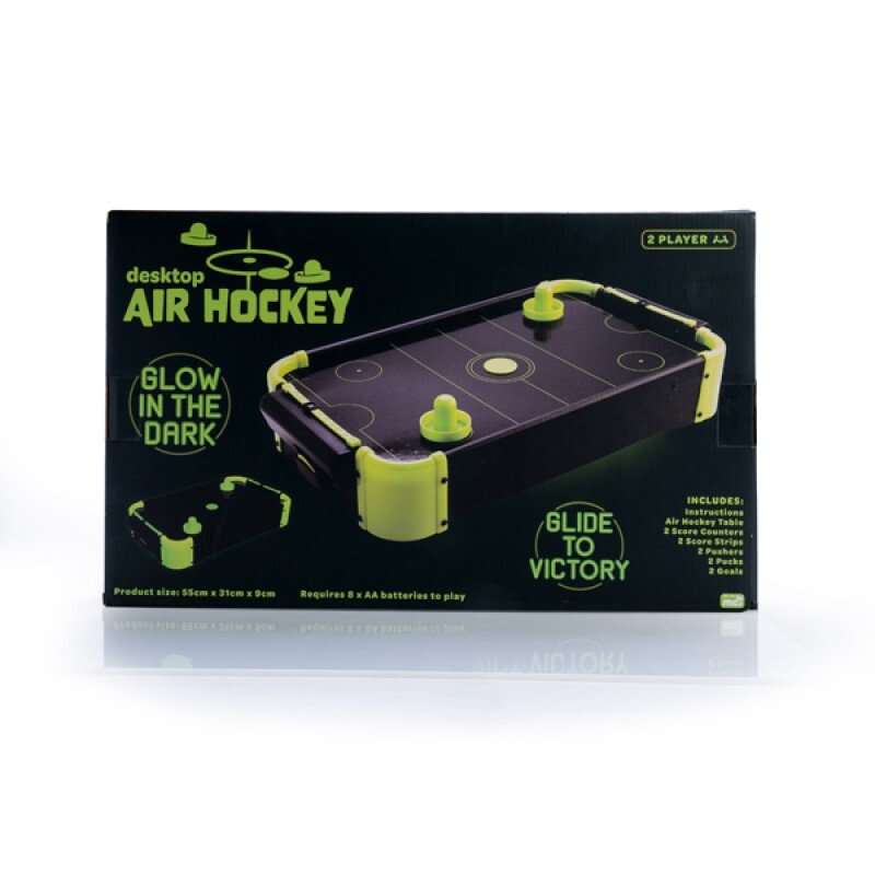 Glow in The Dark Desktop Air Hockey The pluck floats smoothly on a bed of air!