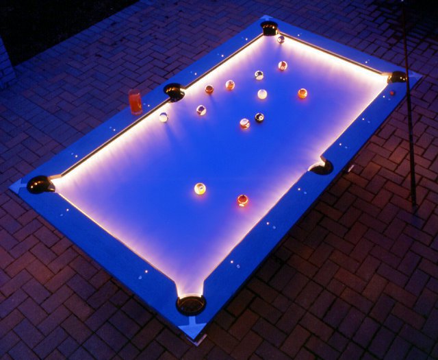 Outdoor Pool Table Features BuiltIn Lighting For Nighttime Play