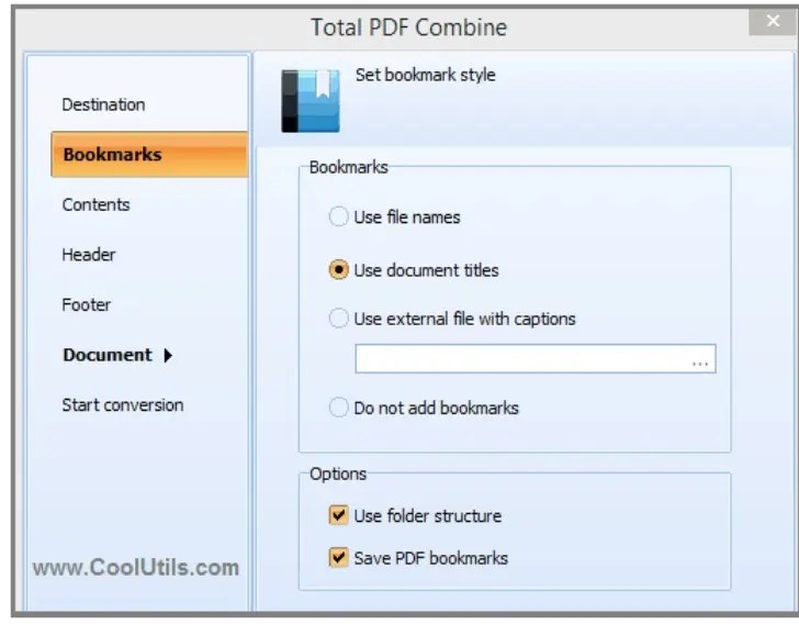 Combine PDF Files with Bookmarks CoolUtils