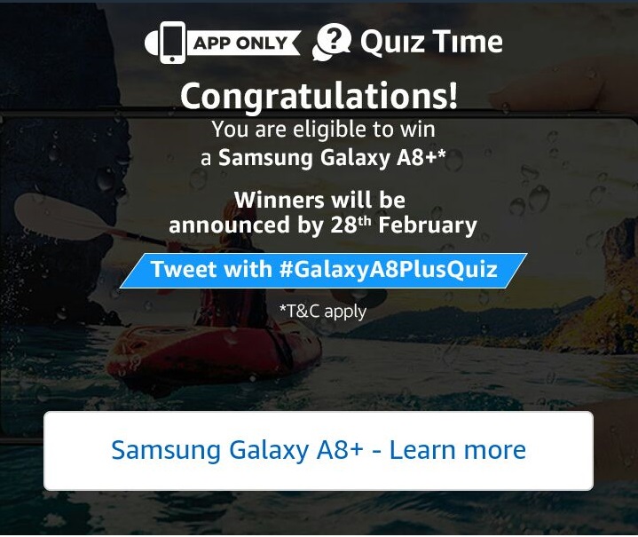 (All Answers)Amazon Samsung Galaxy A8+ Quiz Answers & win Samsung