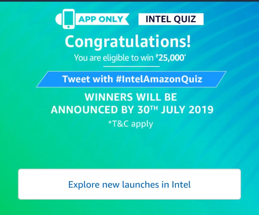 [All answers] Amazon Intel Quiz Win ₹10000 (20 Winners)