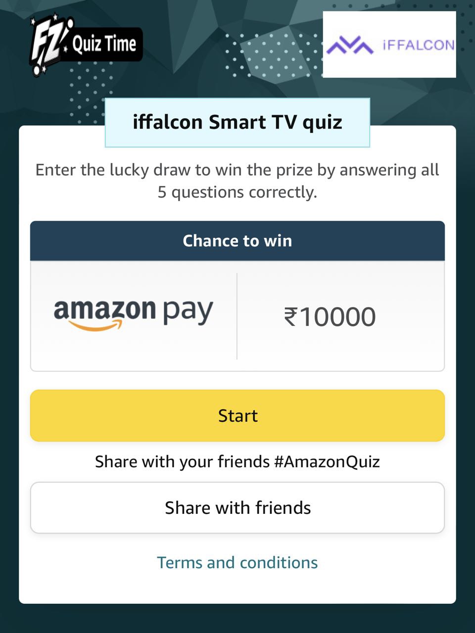 Amazon Iffalcon Smart TV Quiz Answers Win ₹10000 Pay Balance