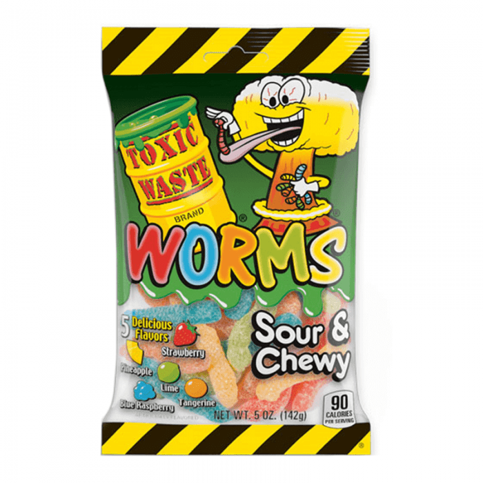 Köp Toxic Waste Sour Gummy Worms 142g hos Coopers Candy