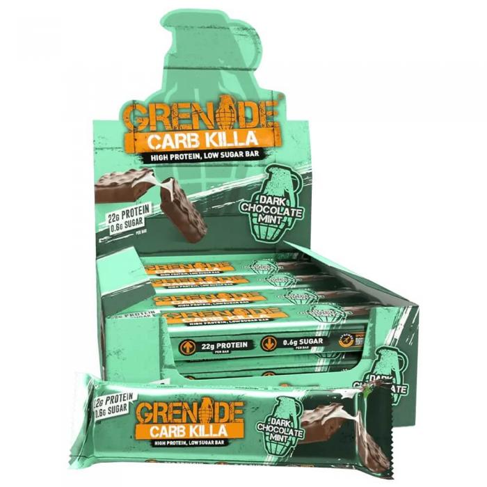 Köp Grenade Protein Bar Dark Chocolate Mint 60g x 12st (hel låda) hos Coopers Candy