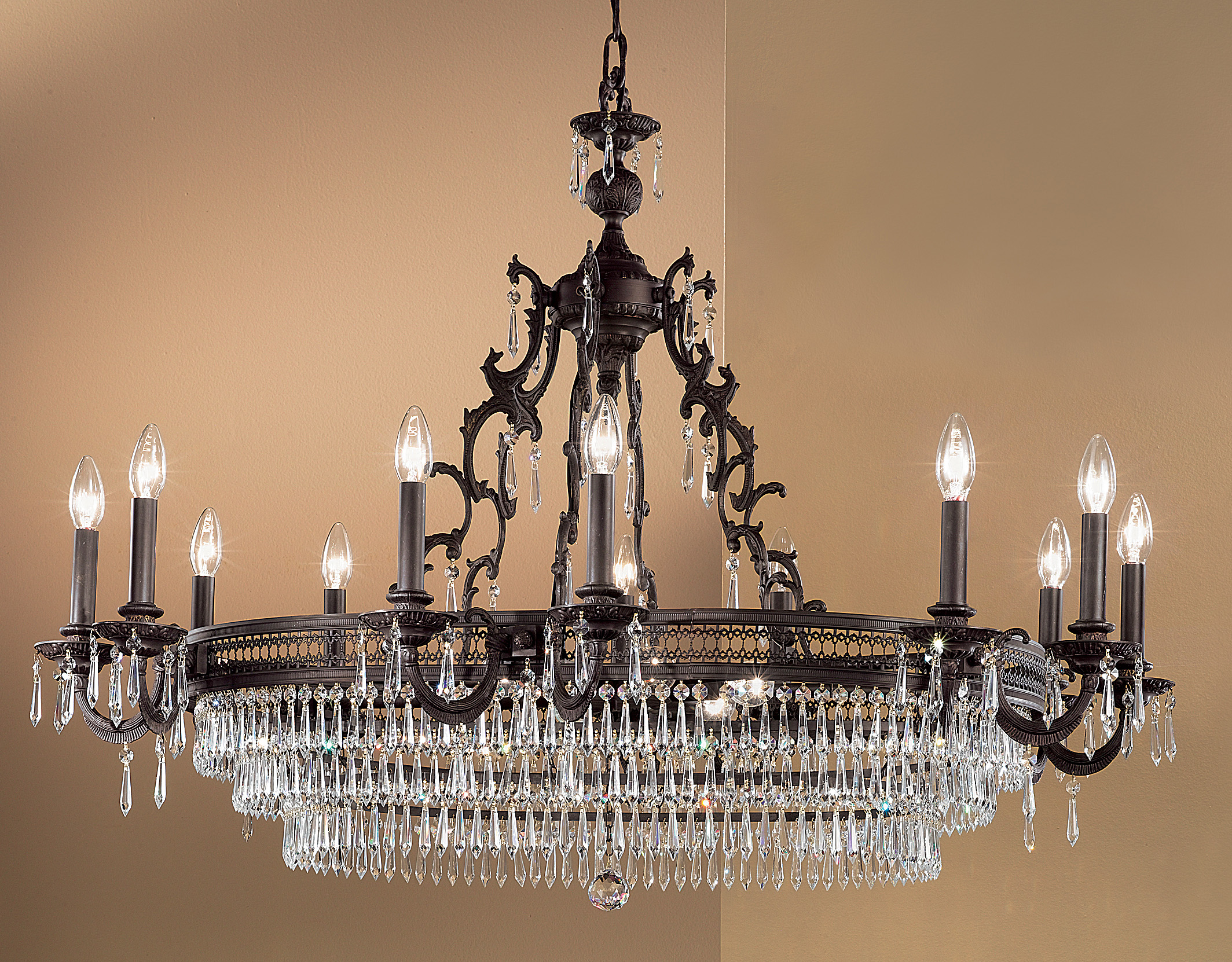 Navarra Crystal Chandelier Model No. C2711CC Copper Lantern Lighting