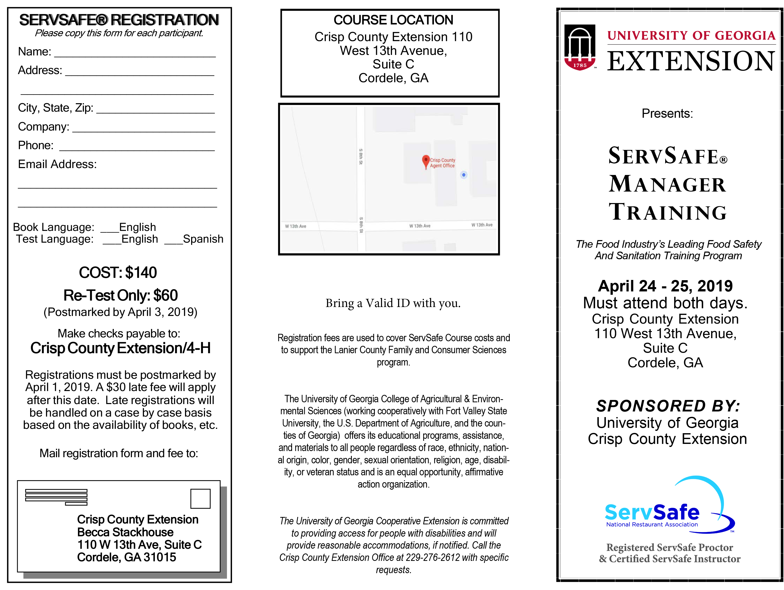 Crisp Extension offering SERVSAFE food handling courses Cordele