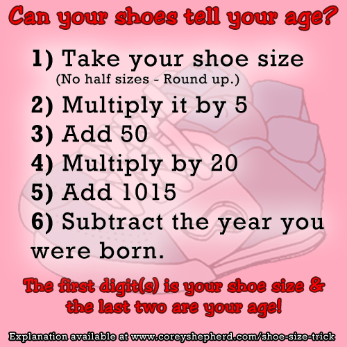 Shoe Size Age Math Trick Corey Shepherd