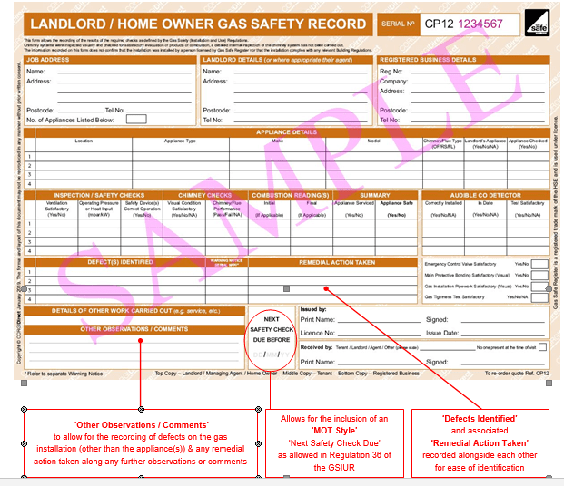 Landlord Gas Safety Pads CP12