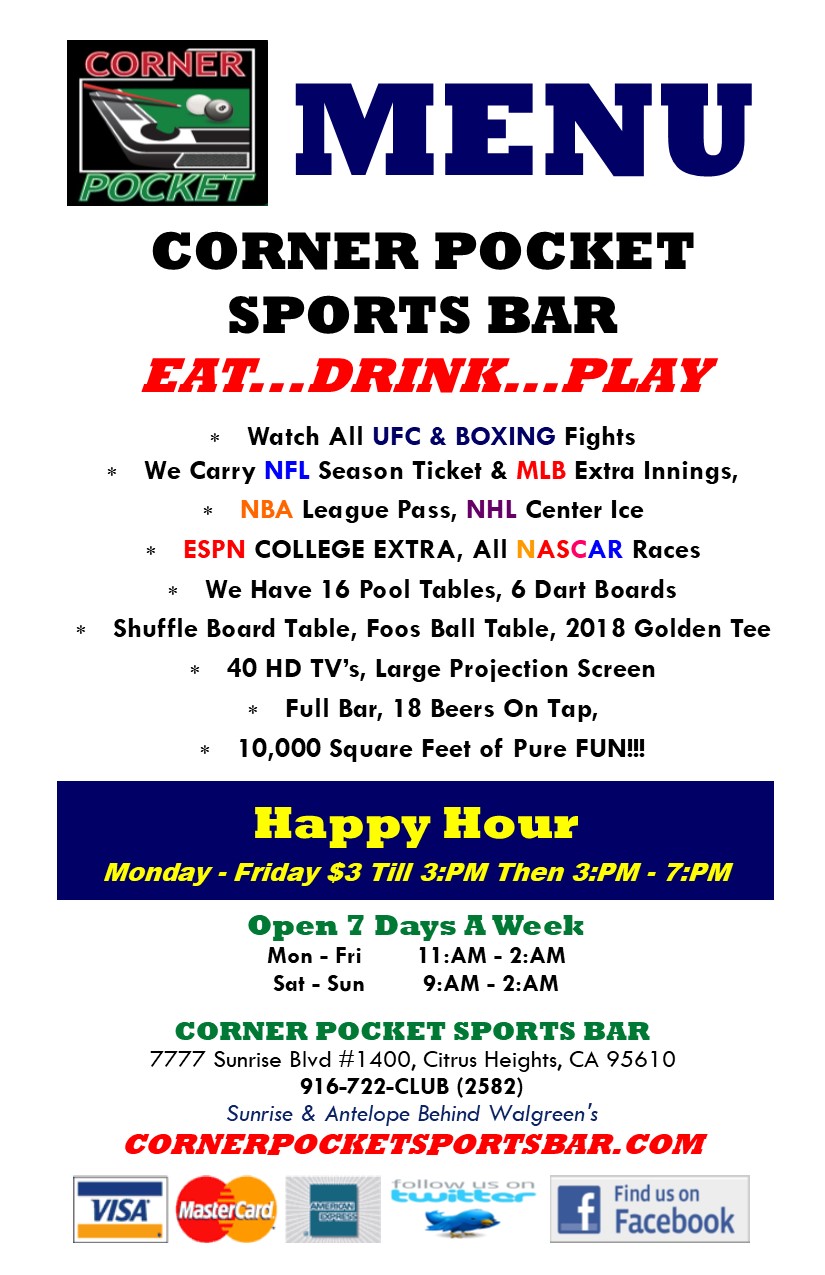 Menu.Old Corner Pocket Sports Bar