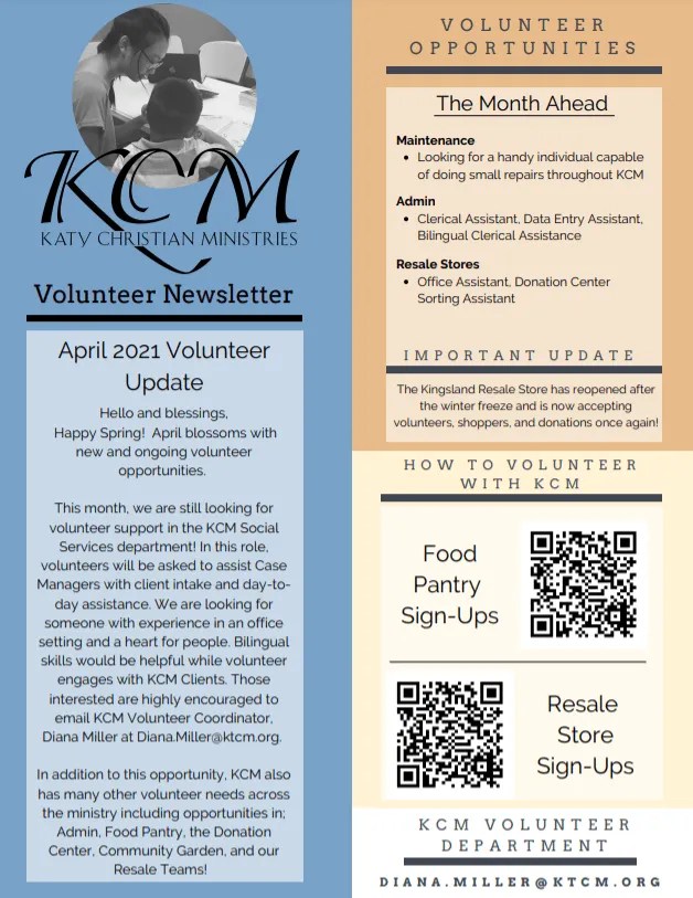 KCM Volunteer Opportunities Cornerstone Presbyterian Church, Katy, TX